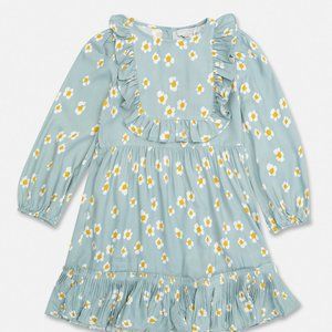 Stella McCartney Kids Daisy Frill Twill Dress Size 10  Green Sage Multi Viscose